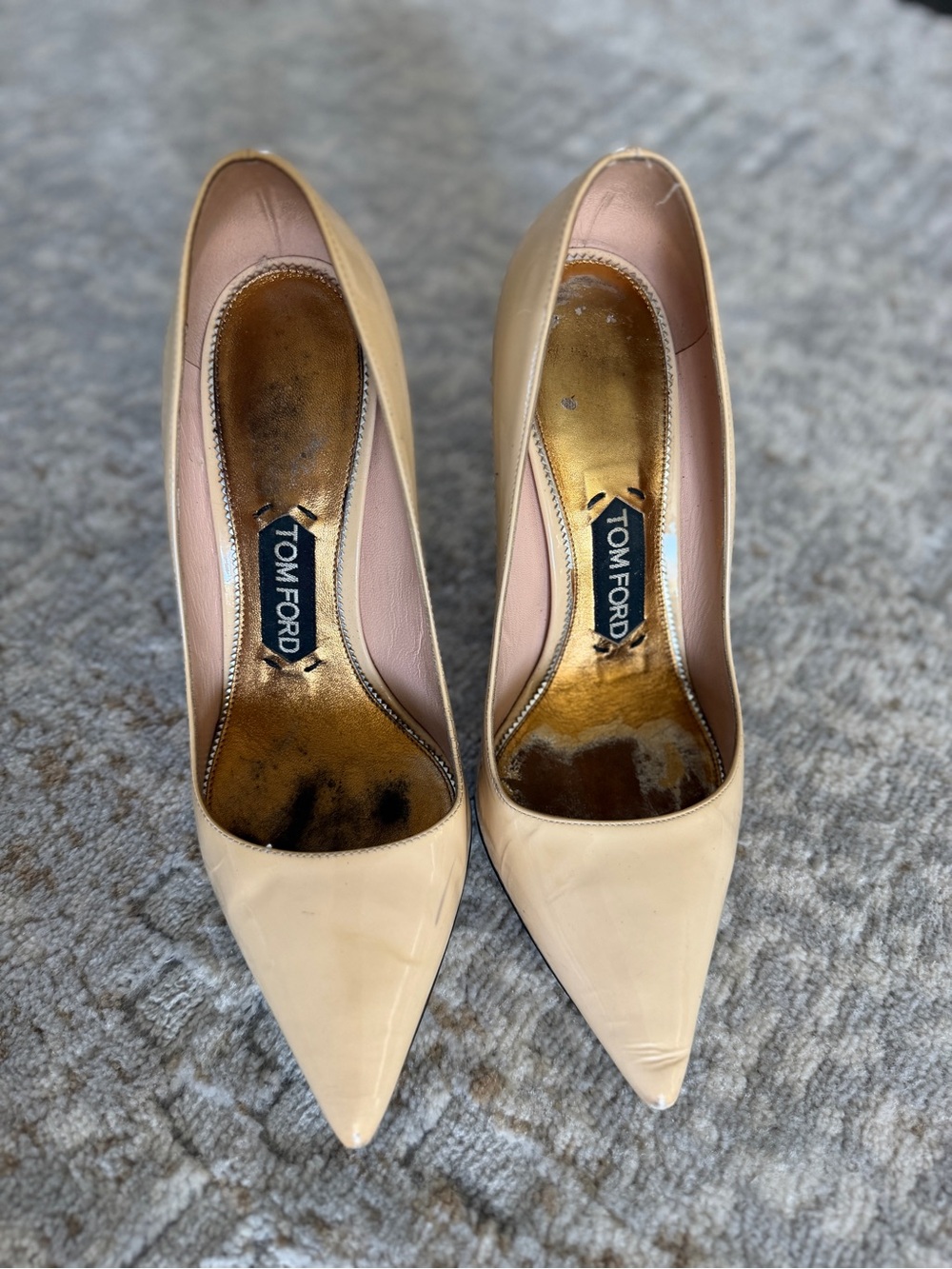 Tom Ford Beige Patent Pointed-Toe Pumps